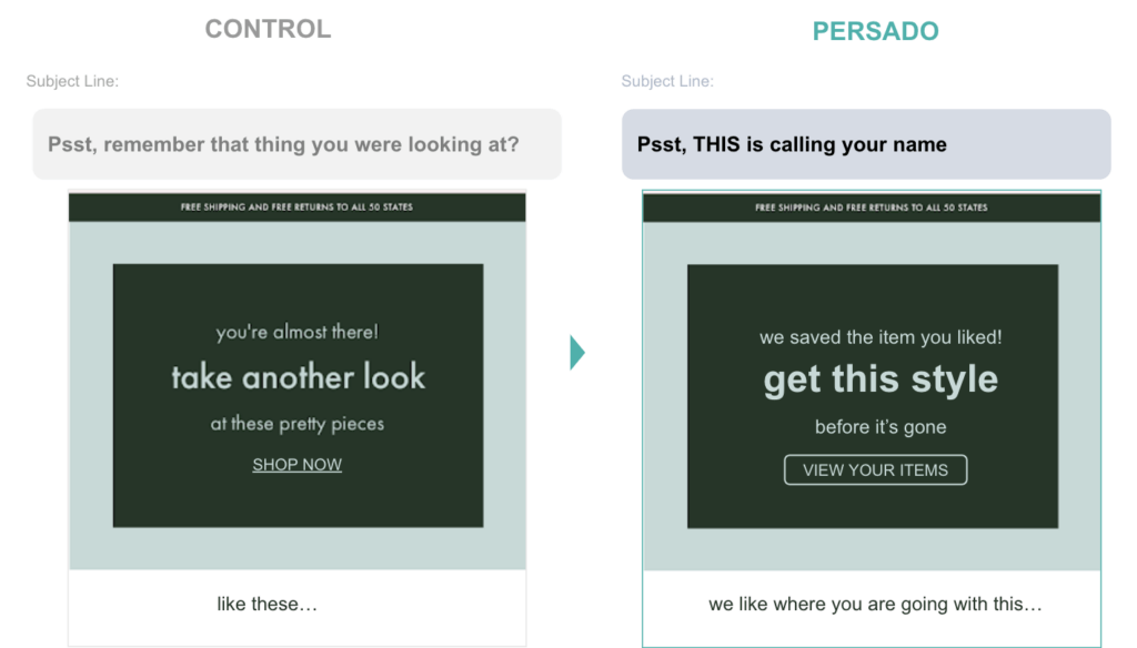 Luxury fashion retailer cart abandonment email marketing example using Generative AI 